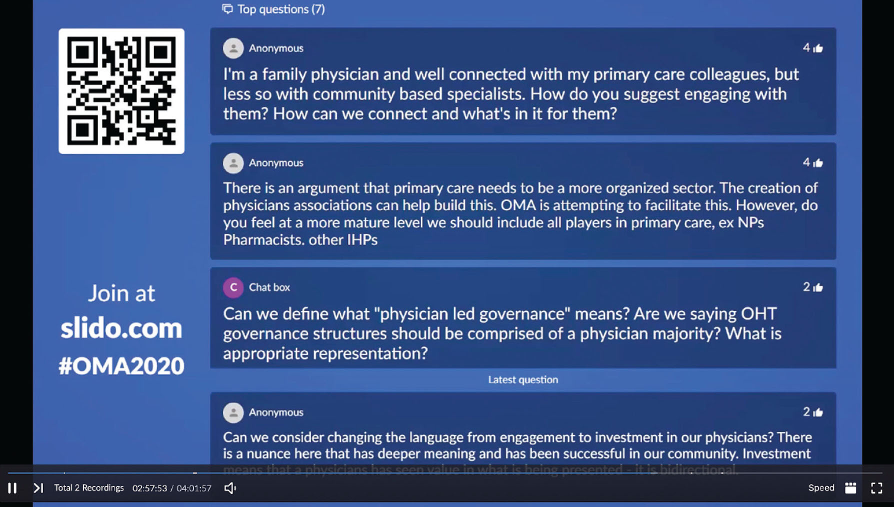 Sample questions posed by participants during the OHT Governance Day webinar. 