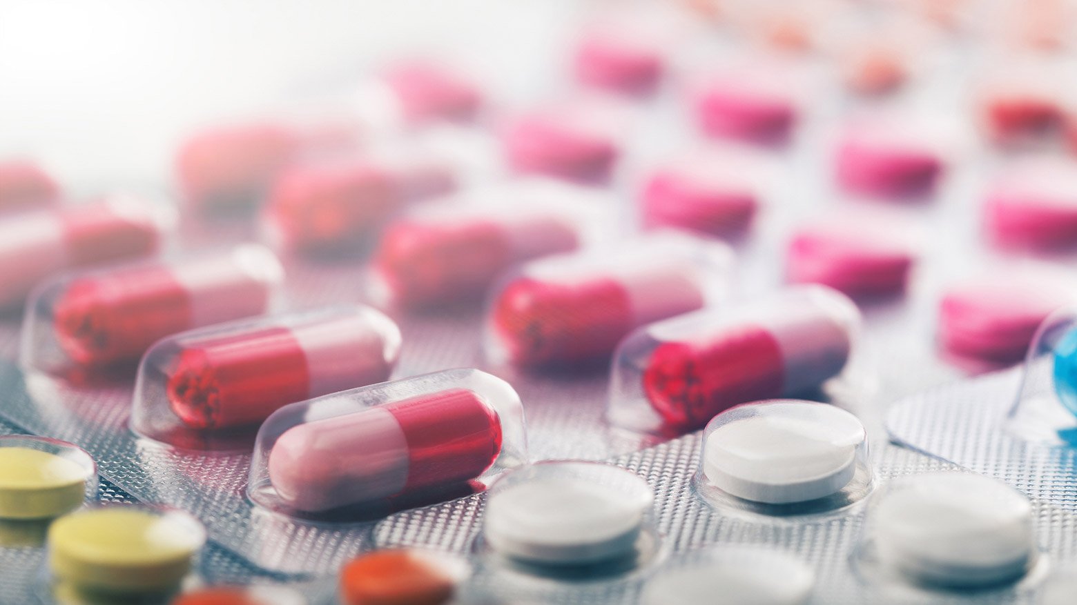 Various prescription pills in blister packs