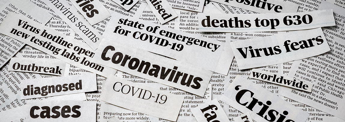 A collage of news clippings with COVID-19 related headlines.