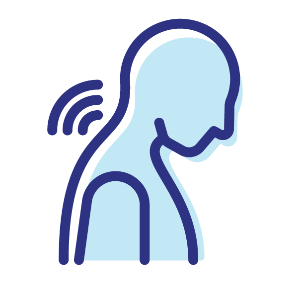 Blue and white graphic icon of a person experiencing neck pain