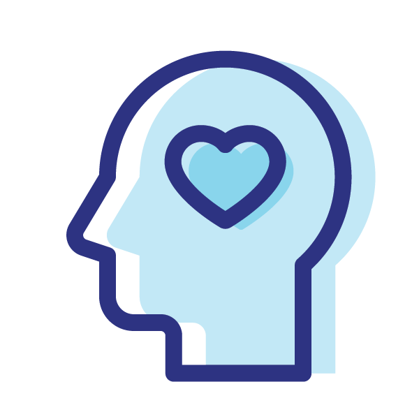 Blue and white graphic icon depicting mental health