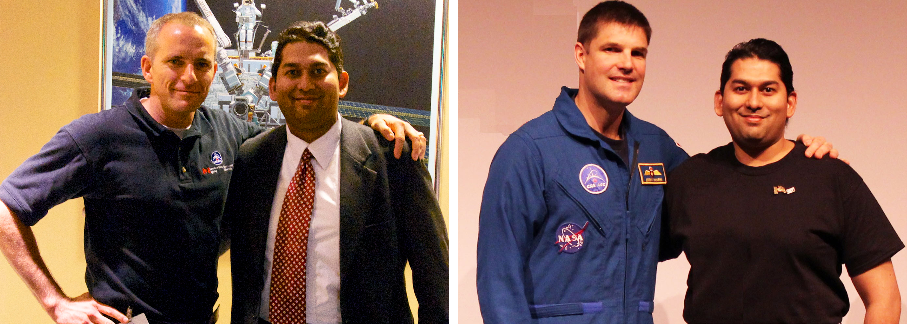 Dr. Asrar meets Canadian astronauts Dr. David Saint-Jacques, left, and Jeremy Hansen, right. 