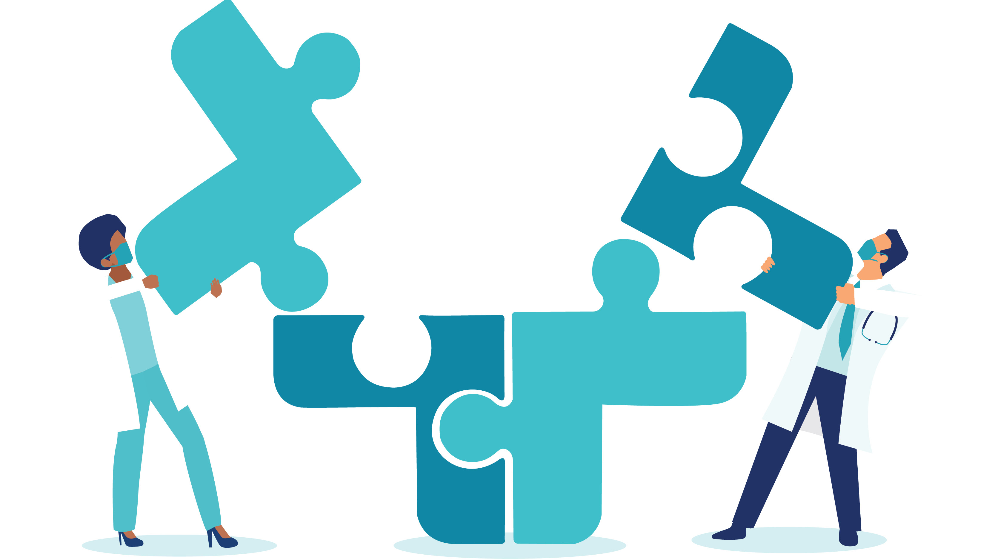 Two physicians holding puzzle pieces 