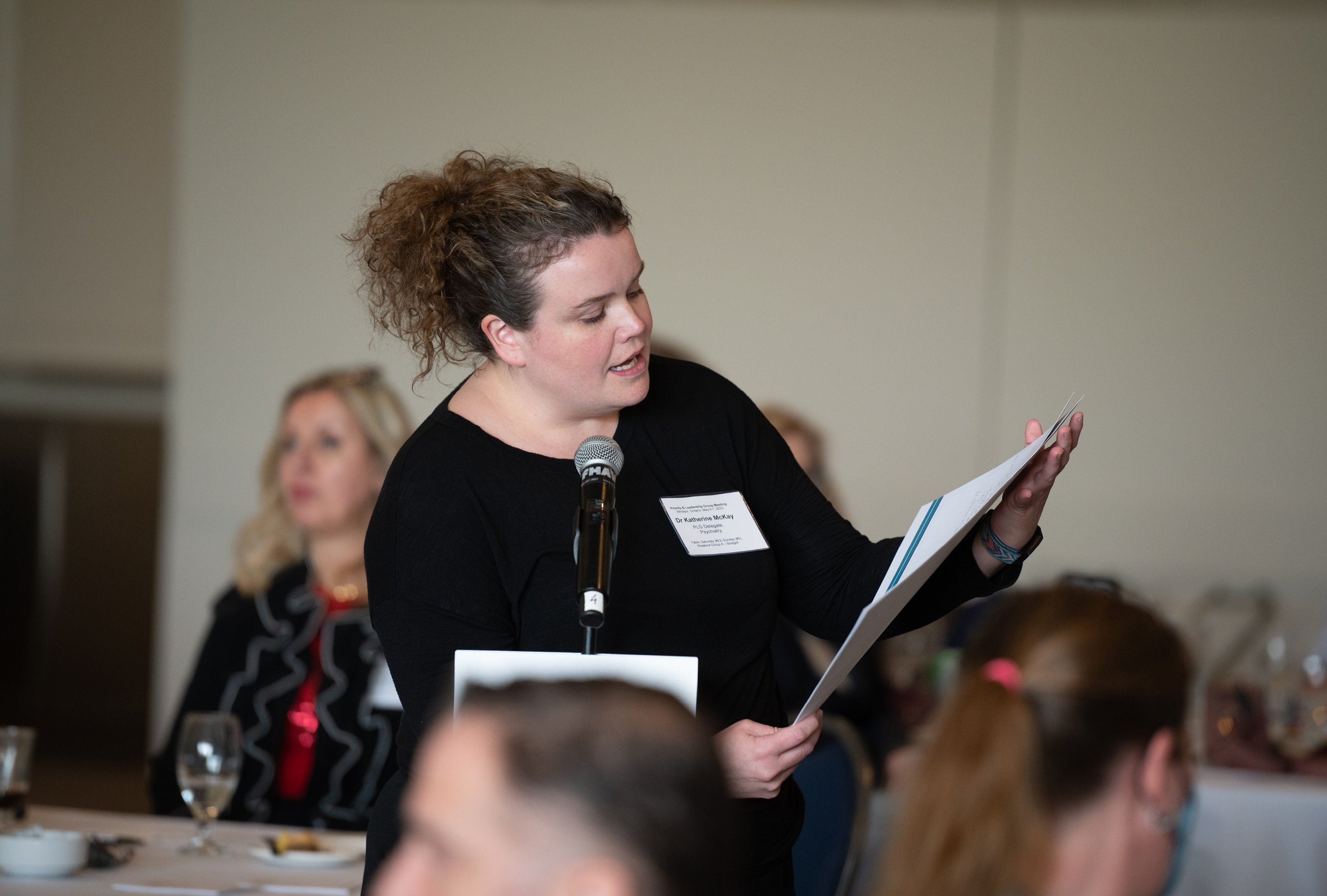 PLG delegate Dr. Katherine McKay shares her ideas with attendees at the PLG meeting.