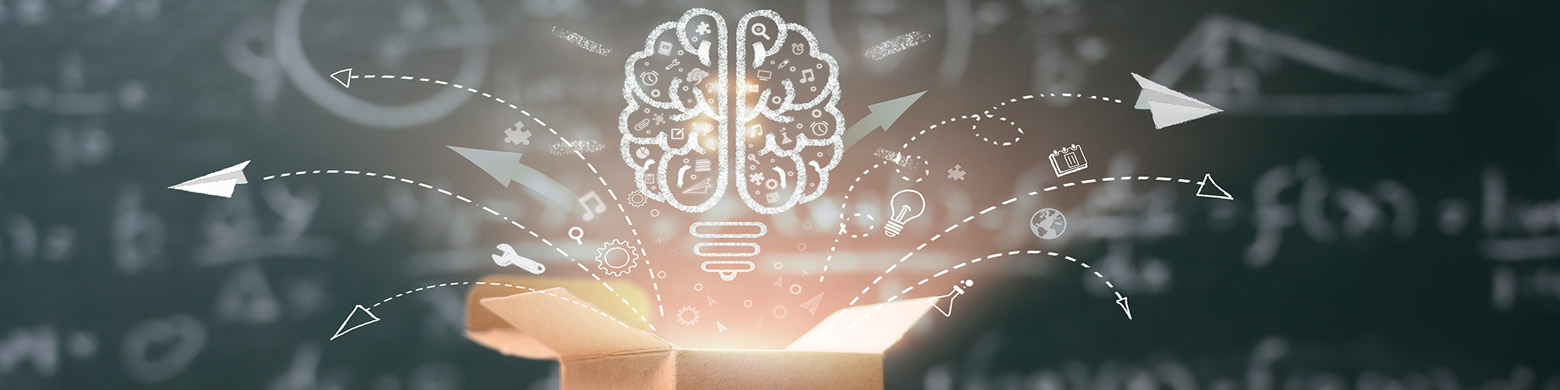 A graphic of a box opening up symbols for ideas is seen here.