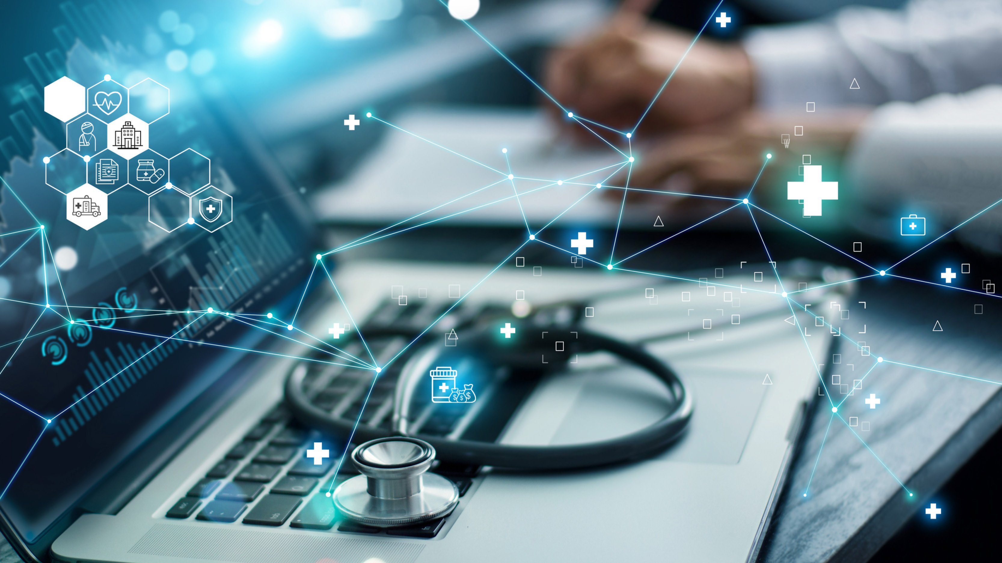 Stethoscope sitting on a computer