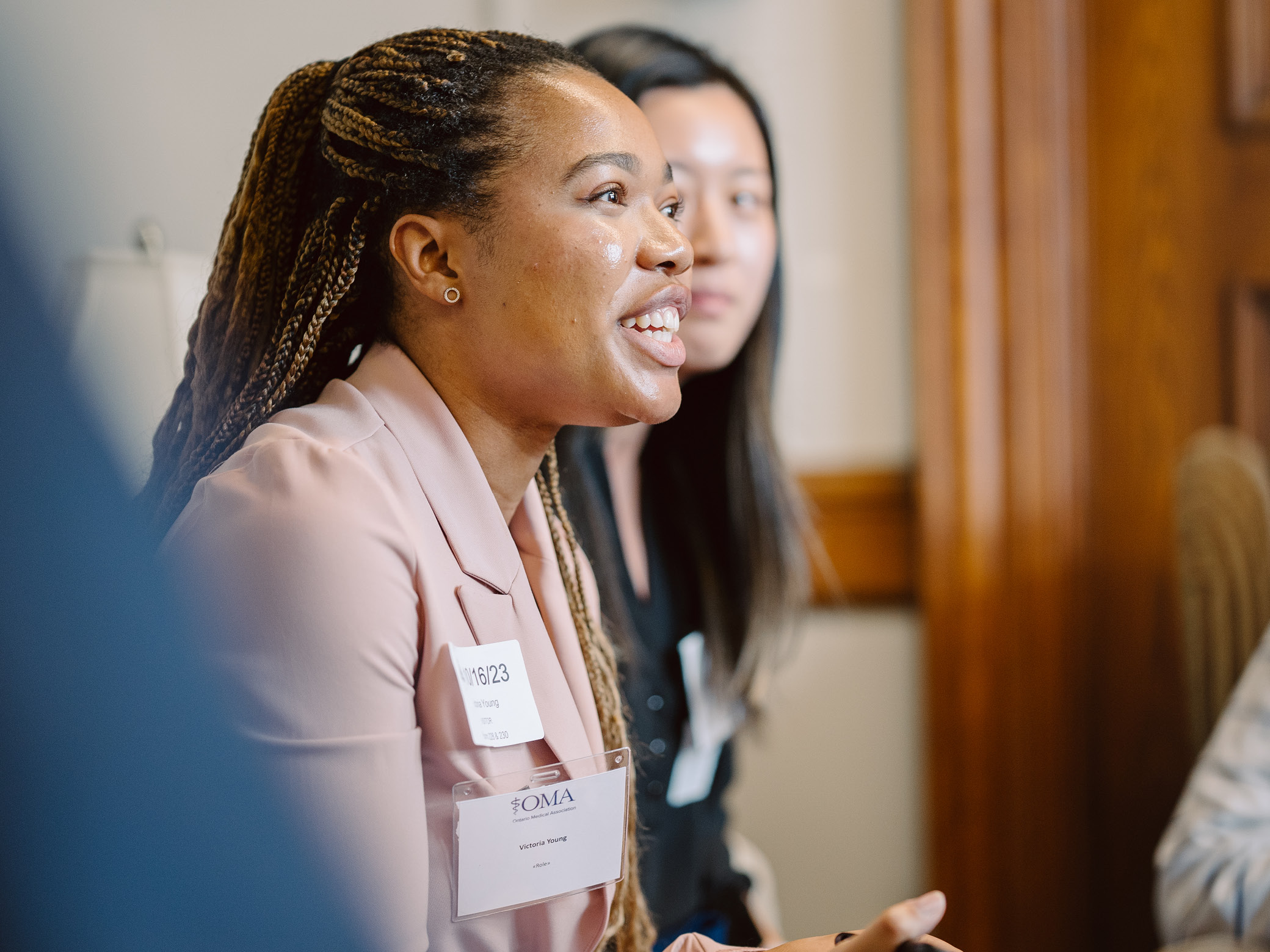 Medical student Victoria Young engages with colleagues during an MPP meeting.
