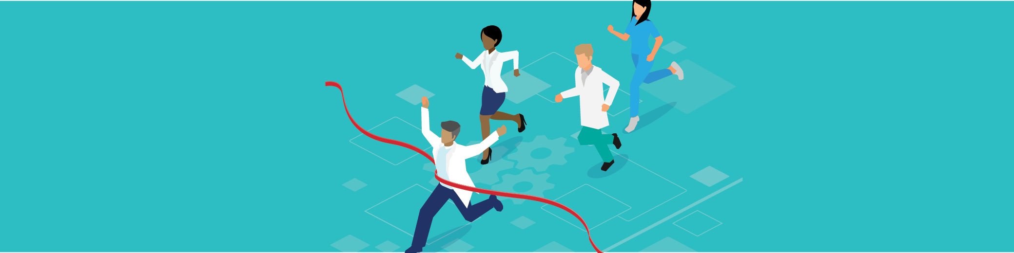 Physicians racing across a finish a line