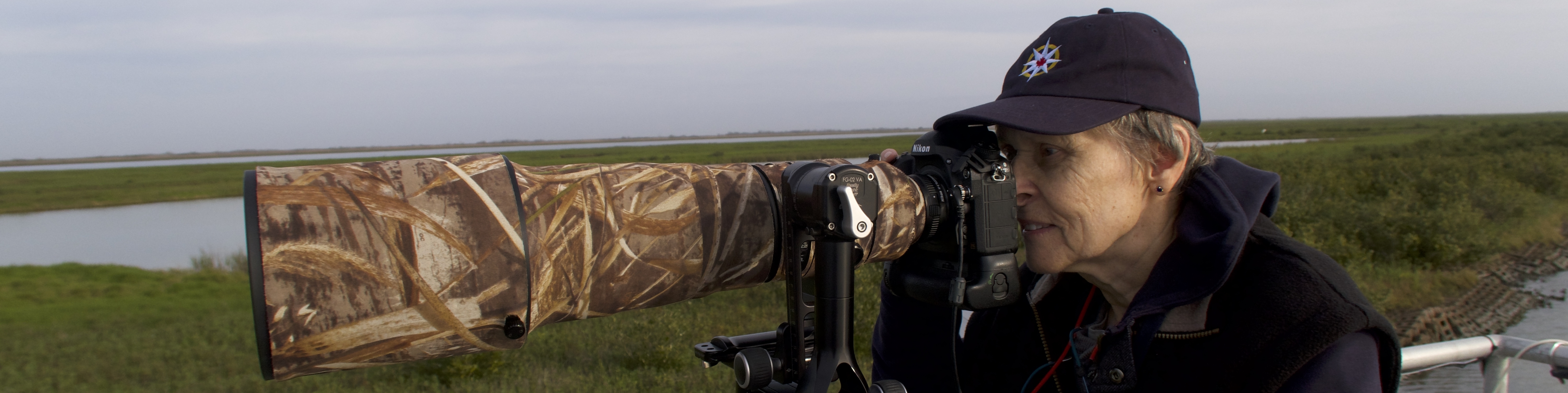 Dr. Bondar photographing Whooping Cranes in Aransas NWR, Texas