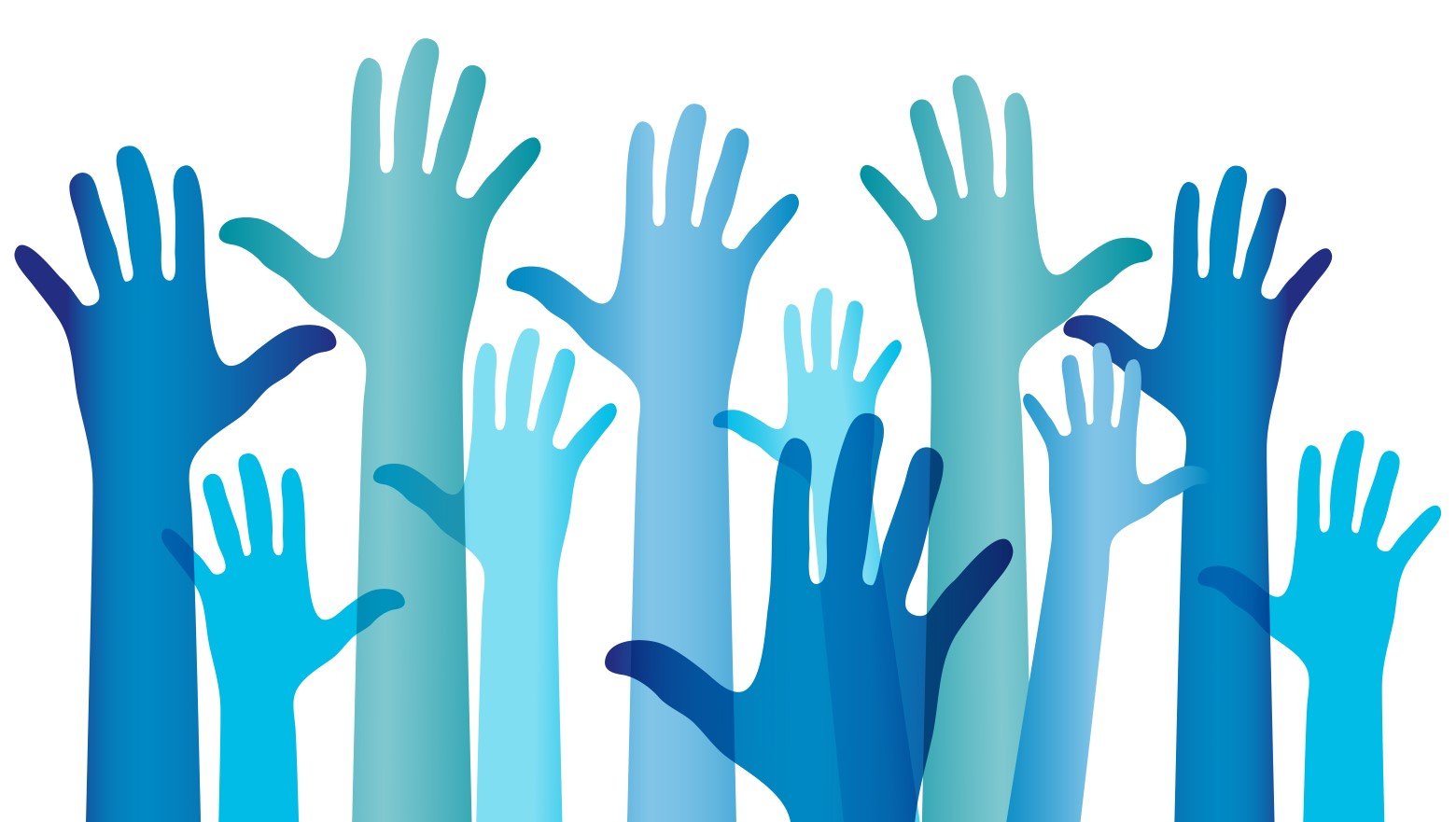 Blue hands raised in the air
