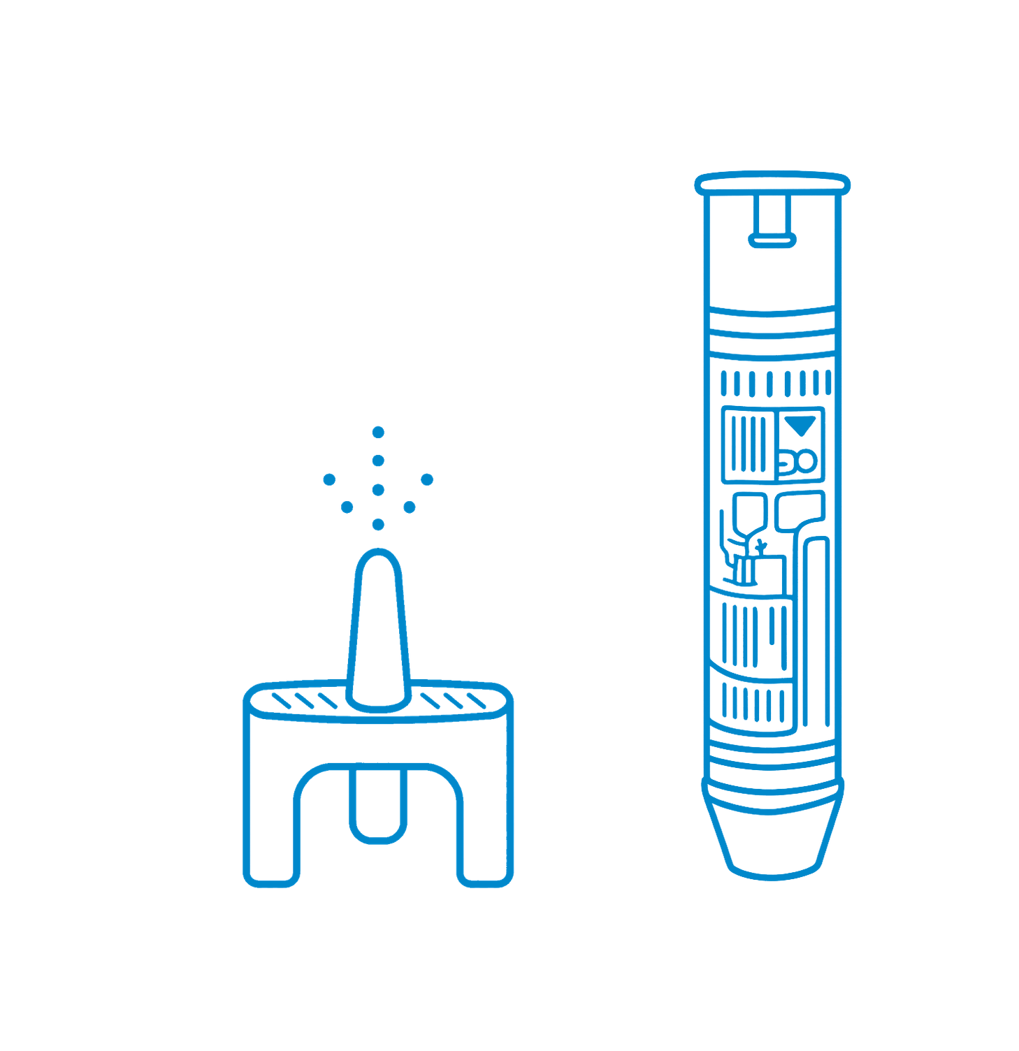 Illustration of two epinephrine delivery devices: a nasal spray applicator releasing a mist on the left and an epinephrine auto-injector on the right.